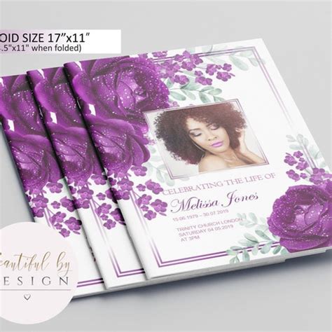 8 Page Purple Flowers Funeral Program Template Celebration of - Etsy