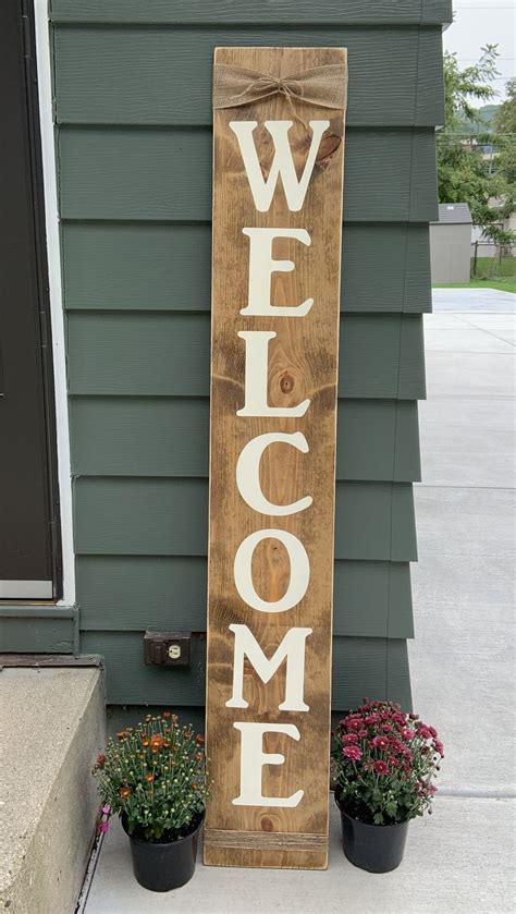 Wooden WELCOME Sign | Burlap Bow | Twine | DIY | 6' x 12" | Stained ...