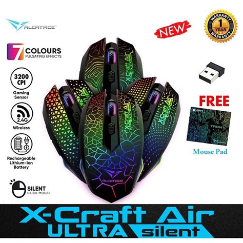 Alcatroz X-Craft Air Ultra Silent / Non Silent Click Wireless Gaming Mouse Free Mousemat | 3200 ...