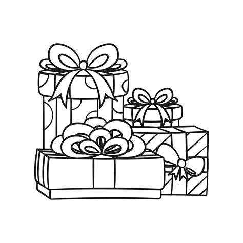 Colorful festive gifts, boxes and presents outline cartoon illustration ...