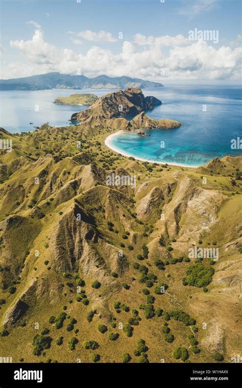 Aerial vertical view of Padar island in Komodo National Park, Indonesia ...