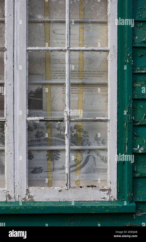 Window of the abandoned Silchester Roman town museum. Showing a ...