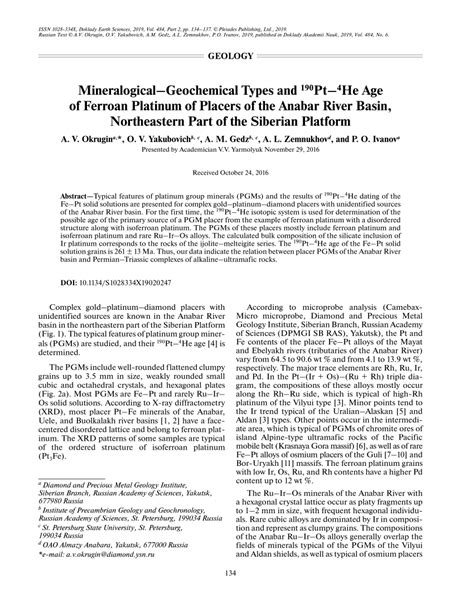 (PDF) Mineralogical–Geochemical Types and 190Pt–4He Age of Ferroan Platinum of Placers of the ...