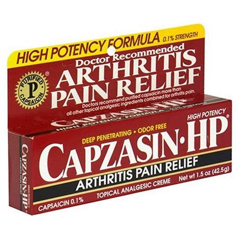 capsaicin 0 075: Capzasin-HP Arthritis Relief Topical Analgesic Cream, .1-Percent Capsaicin, 1.5 ...