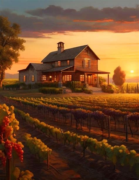 Premium Photo | Hyperrealistic image of a peaceful vineyard at sunset ...