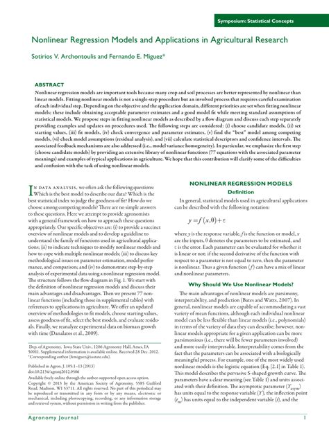 (PDF) Nonlinear Regression Models and Applications in Agricultural Research