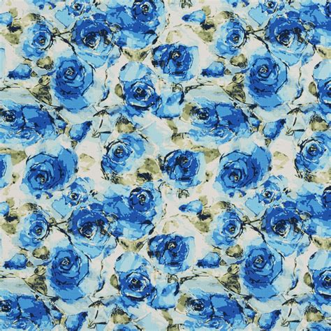 Dark Blue and Light Blue Rose Flower Painting Print Contemporary Linen ...