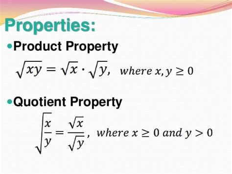 6 1 properties of square roots