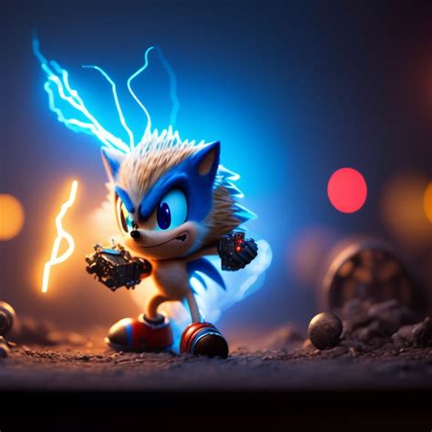 starry-boar400: 3D cyborg sonic the hedgehog with the blue lightning background