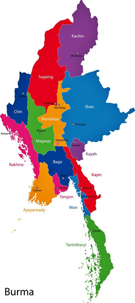 Myanmar-Burma Map of Regions and Provinces - OrangeSmile.com