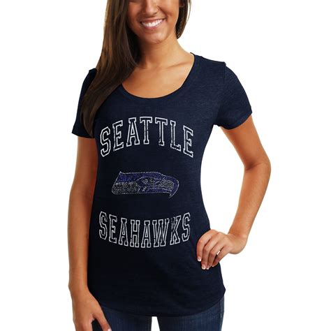 Seattle Seahawks Ladies Tri-Natural Rhinestone Scoopneck T-Shirt ...