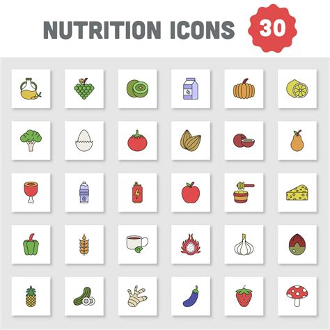 Colorful Nutrition Icon Set In Flat Style. 23296164 Vector Art at Vecteezy