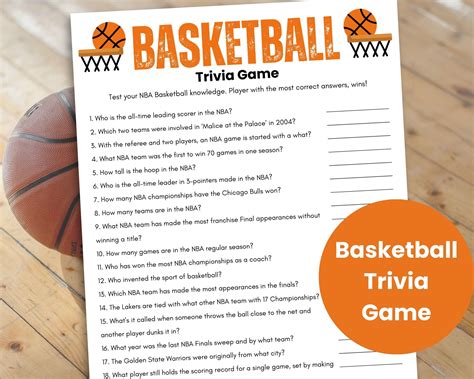 Basketball Trivia Game, Basketball Printable Game, Sports Trivia, Basketball Party Game, Trivia ...