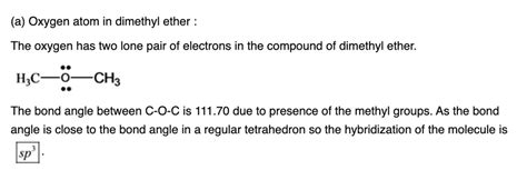 SOLVED: (a) Oxygen atom in dimethyl ether The oxygen has two lone pair ...