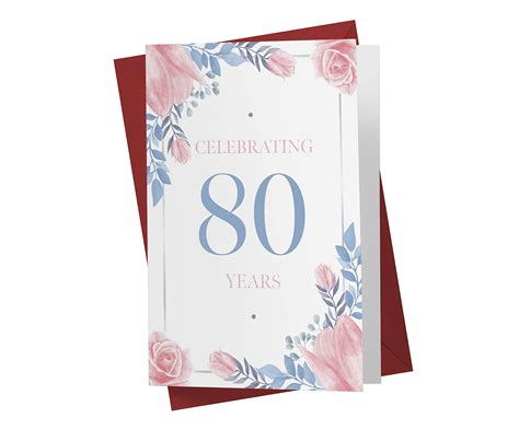 Buy 80th Birthday Card - Blue And Rose Flowers 80th Anniversary Card For Sister, Mother ...