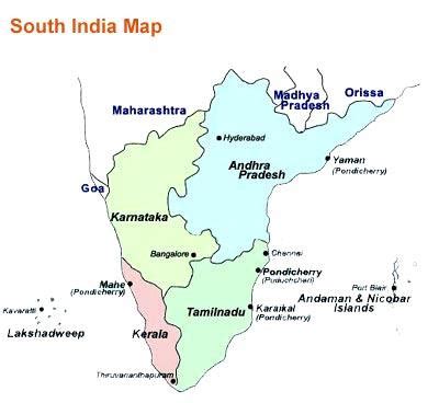 South India map with cities - Map of south India with cities (Southern Asia - Asia)