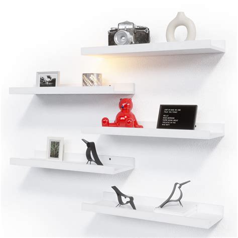 RICHER HOUSE 5 Set White Floating Shelves, Wall Mounted Shelves for Wall Decor, Modern Picture ...