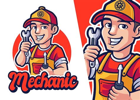 Premium Vector | Mechanic mascot cartoon logo. man character profession logo