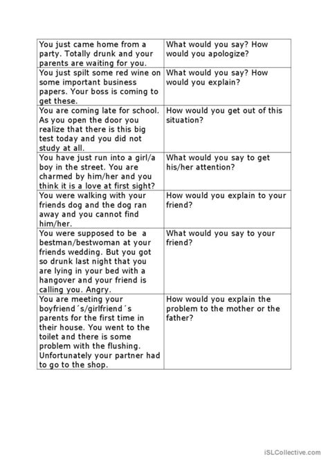 Roleplaying activity - awkward momen…: English ESL worksheets pdf & doc