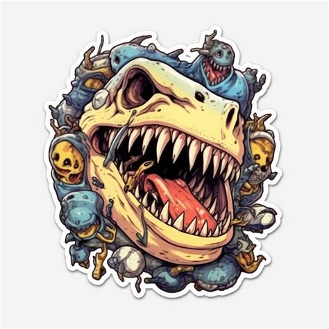 Premium AI Image | shark zombie tattoo sticker illustration Halloween scary creepy horror crazy ...