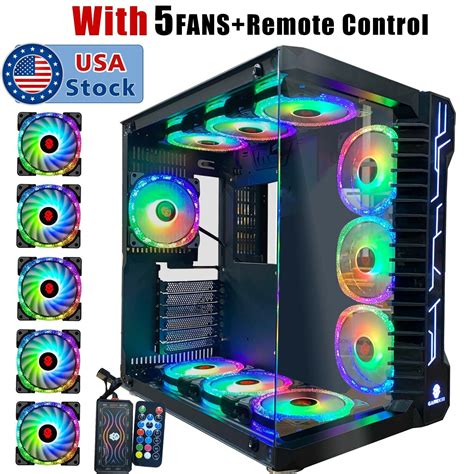 Gaming Computer PC Case, ATX Mid Tower,Tempered Glass,with 5pcs Fans ...