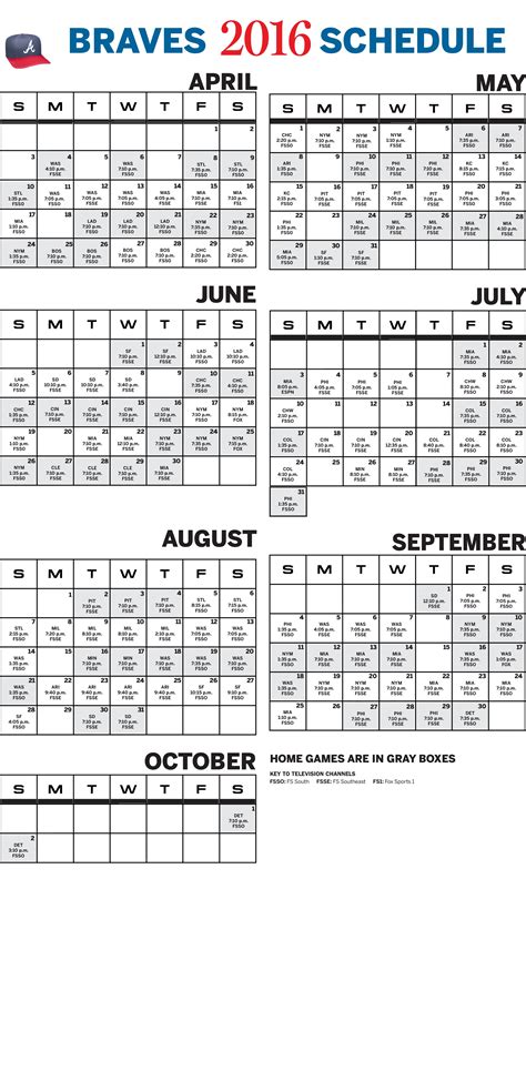 Atlanta Braves 2016 Baseball Schedule (printable) | Macon Telegraph