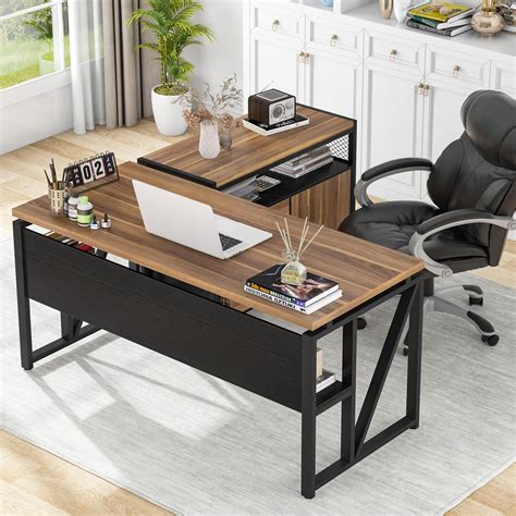Buy TribesignsTribesigns L Shaped Desk with Drawer Cabinet, 55" Executive Computer Desk and ...