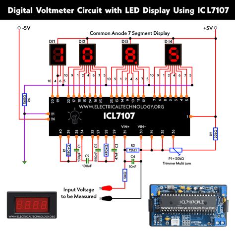 Circuit Diagram of Digital Voltmeter Using ICL7107