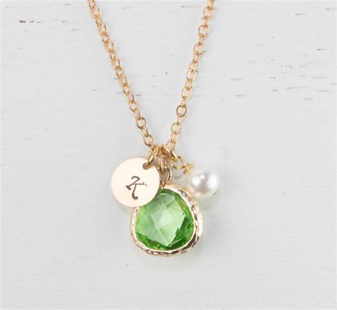 Personalized August Birthstone Peridot Gold Necklace, August Birthday Jewelry, Personal ...