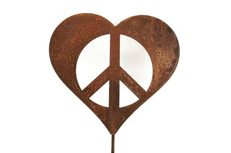 Metal Heart Peace Sign Garden Stake, Valentine heart, heart yard sign, peace and love, peace ...