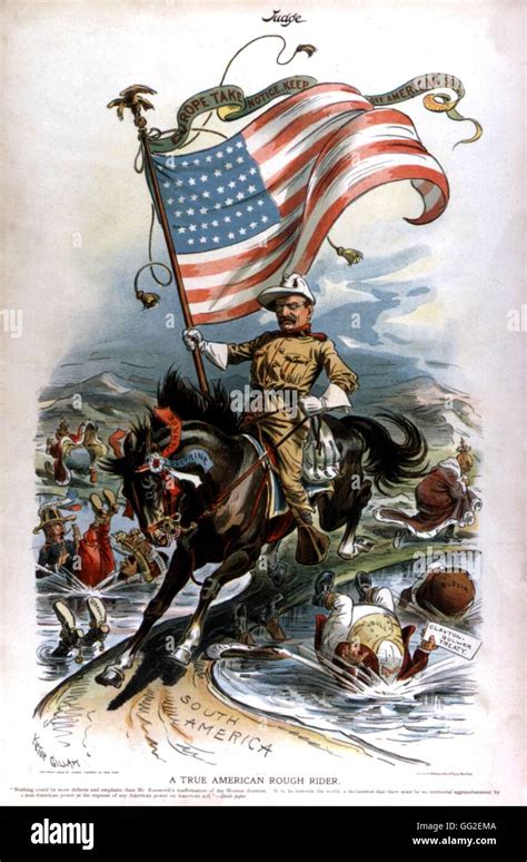 Satirical cartoon in "Judge". Theodore Roosevelt and the Rough Riders 1903 Spanish-American war ...