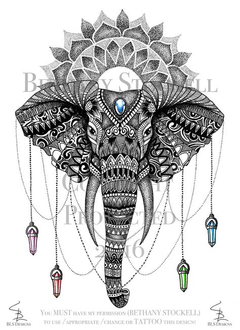 Elephant Mandala Drawing by Bethany Stockell (BLS Designs). All rights ...