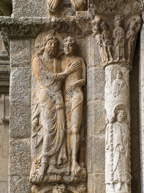 Romanesque Adam and Eve, Platerias facade, Saint James Compostela ...