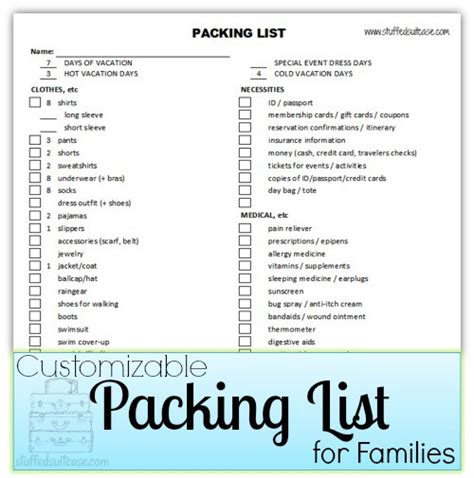 Printable Packing Checklist |Blank Vacation Packing List Printable ...