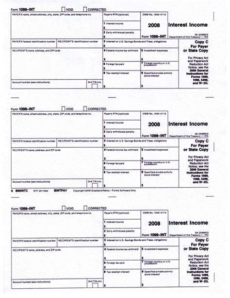 Form 1099-INT Interest Income, Payer/State Copy C