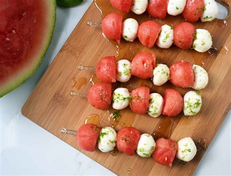 Fresh Mozzarella Watermelon Skewers with Honey Lime Drizzle – Modern Honey