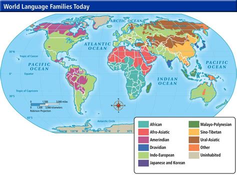 World Language Map | Language families, World languages, Tropic of capricorn