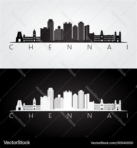 Chennai skyline and landmarks silhouette Vector Image