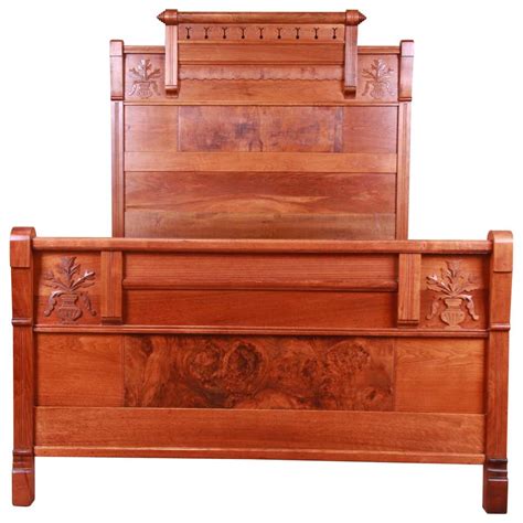 Antique Carved Tiger Oak Full Size Bed, circa 1900 at 1stDibs