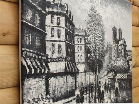 Paris Street Scene, Black and White Abstract Painting, Signed ...