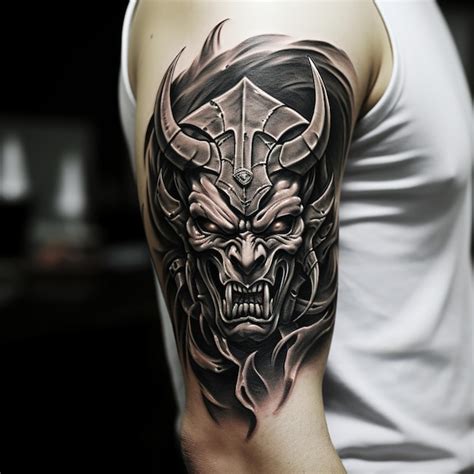 Premium AI Image | a tattoo of a devil with horns and horns.