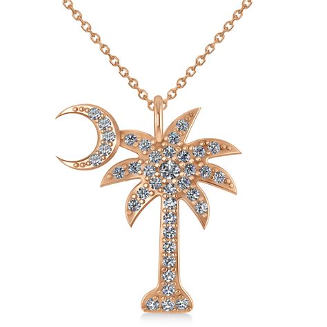 Palmetto & Crescent Moon Pendant Necklace 14k Rose Gold 0.81ct - IN947