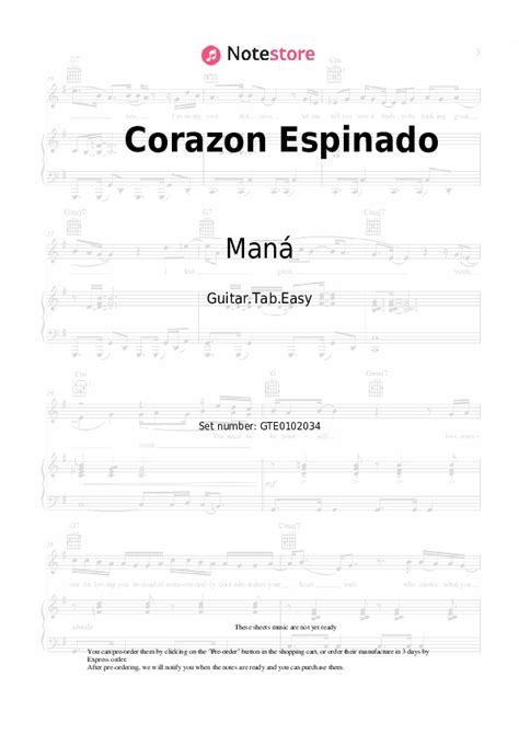 Corazon Espinado tabs easy guitar Santana, Maná in Note-Store.com | Guitar.Tab.Easy SKU GTE0102034