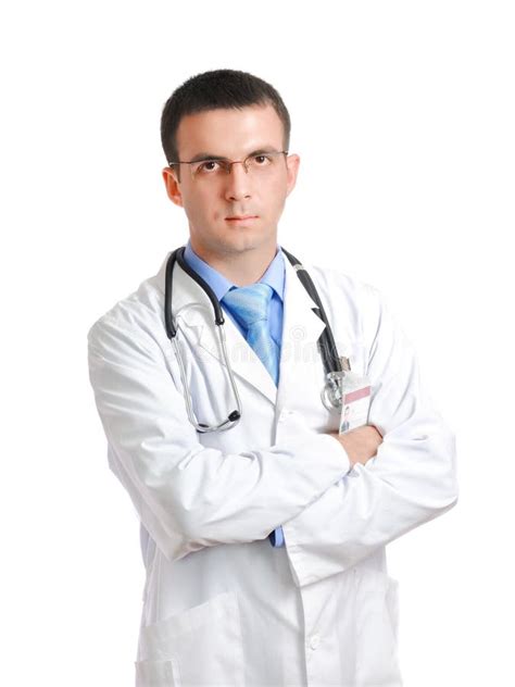 Portrait of Medical Doctor with Cross a Hands. Stock Photo - Image of cheerful, coat: 22705980