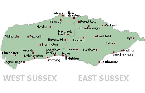 Map of East and West Sussex counties, South East region of England, UK | England map, West ...