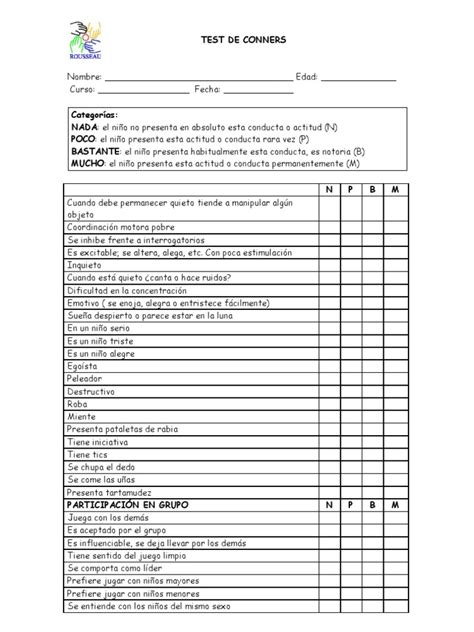 Printable Conners Test - Printable Word Searches