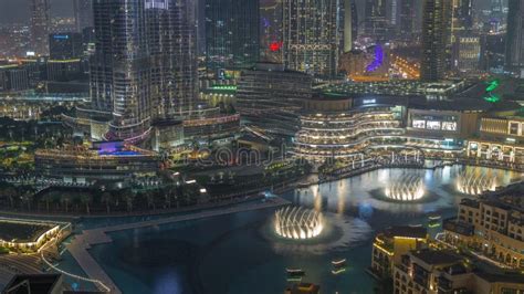 Dubai Fountain Aerial Night Timelapse. Musical Fountain, Located in an ...