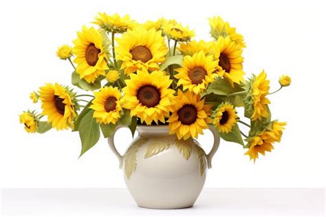 Premium AI Image | A Vintage Porcelain Vase with Fresh Sunflowers