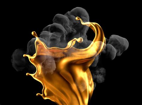 Splash Of Gold And Smoke On A Black Background. 3d Illustration, 3d Rendering Stock Illustration ...