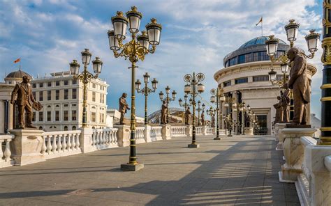 The Center of Skopje New Bridge on the river Vardar in Skopje Capital of Macedonia ...